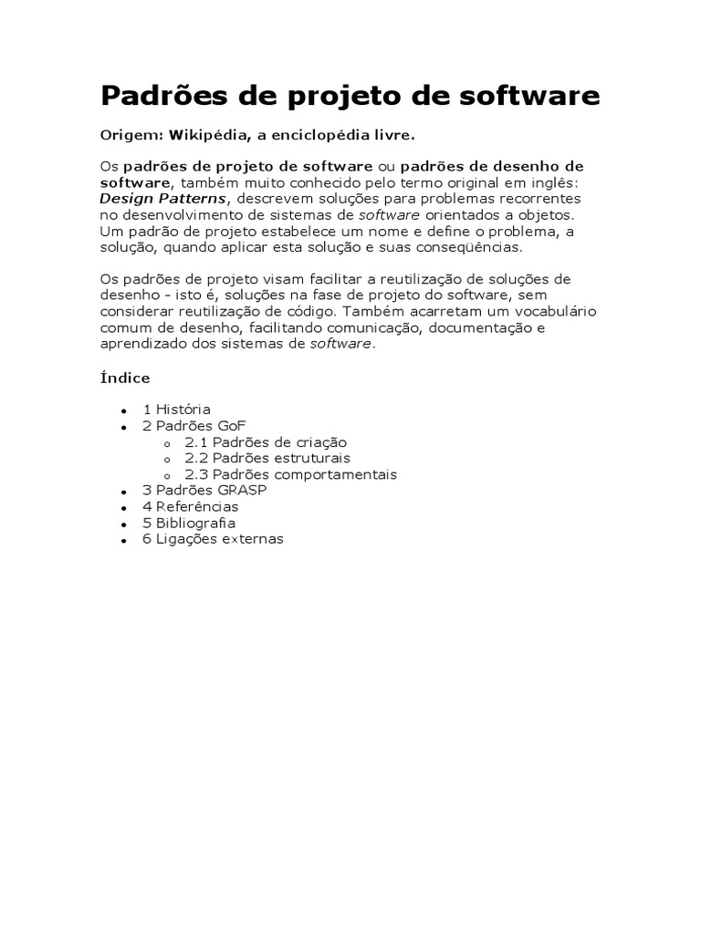 Padrões de Projeto de Software | PDF | Padrão de design de software ...