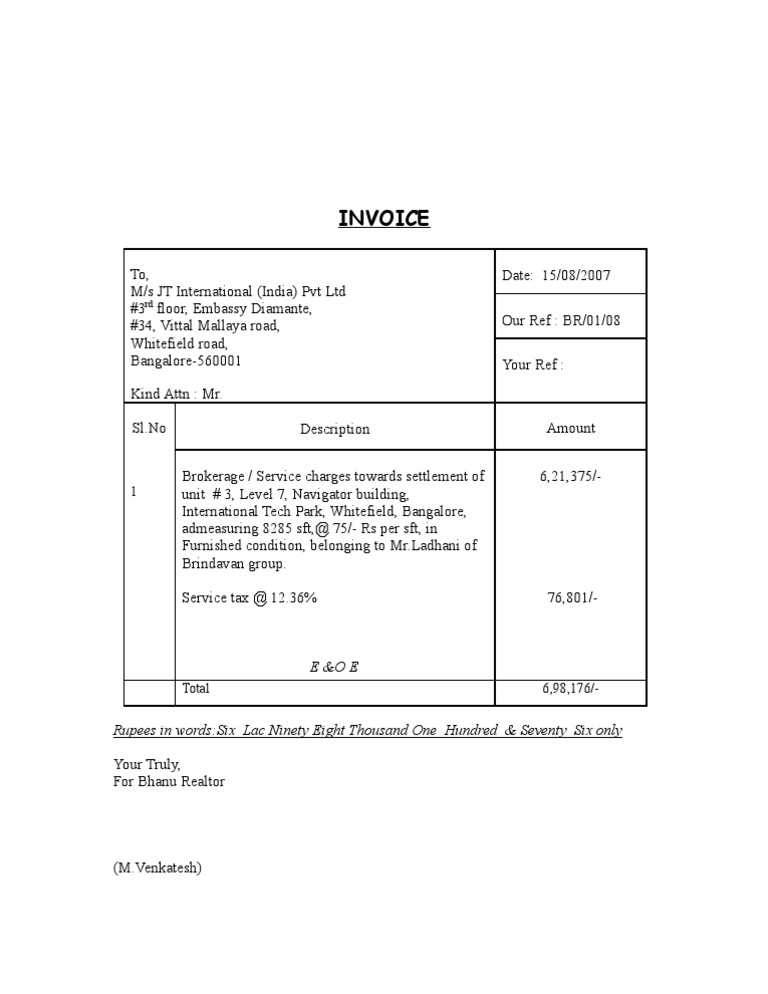 JTI Invoice for Brokerage Services | PDF