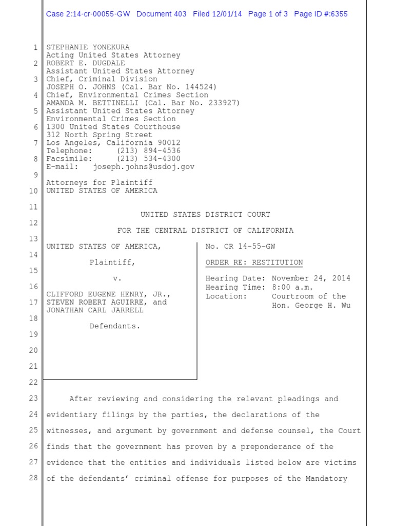 Court Order Re Restitution Justice Crime & Justice