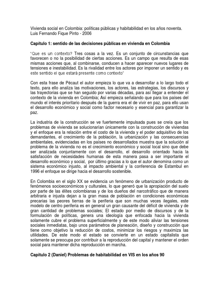 Linderos de la vivienda social en Colombia | PDF | Política