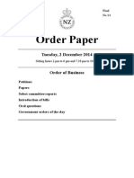 Order Paper For New Zealand Parliament Sitting Tuesday 2 December 2014