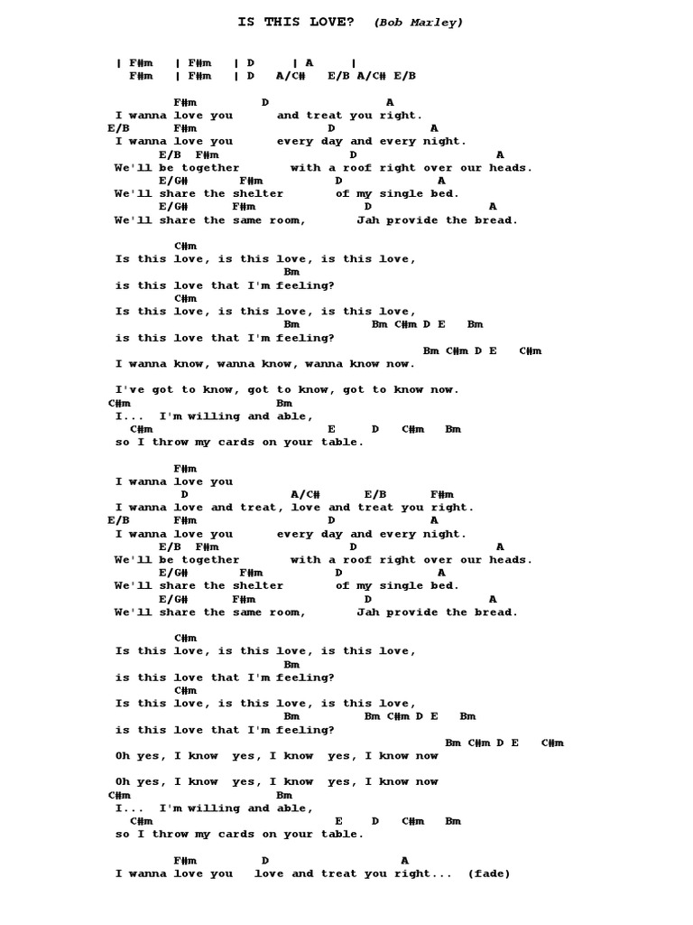 Is This Love Bob Marley Guitar Chords Pdf