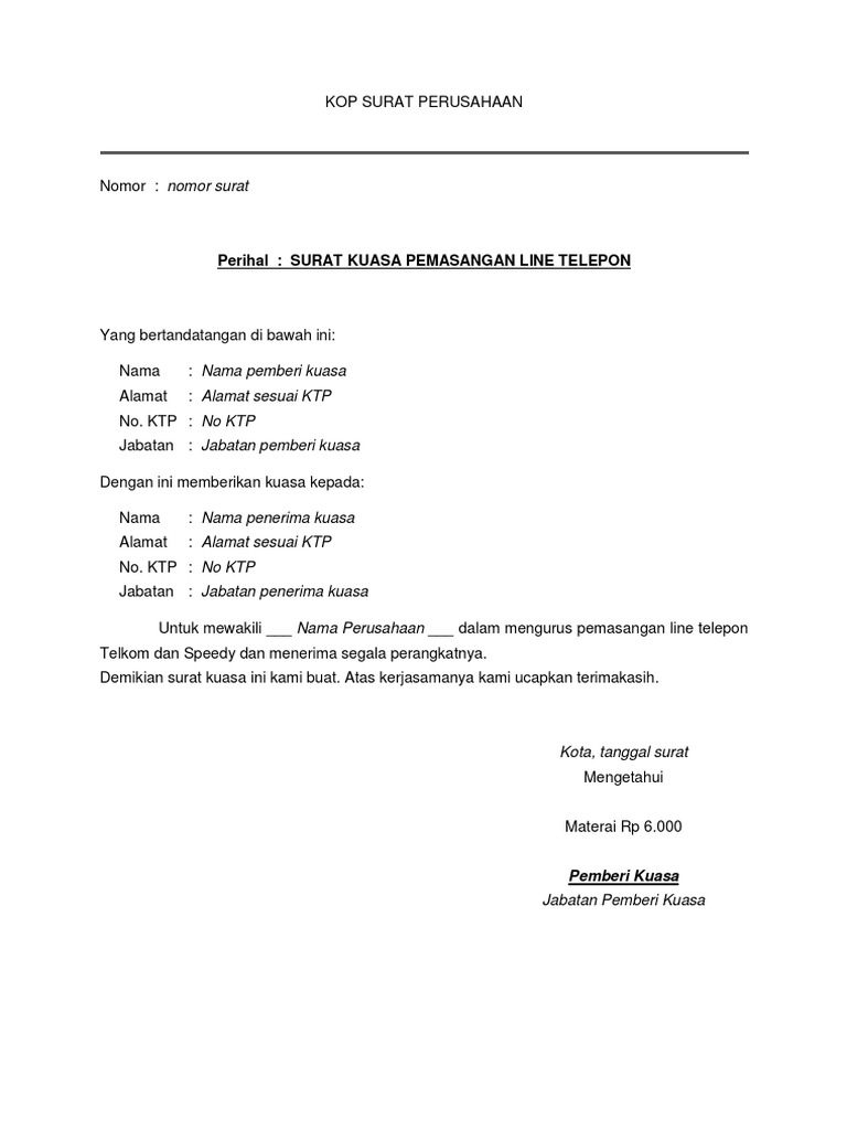 Surat Kuasa Telkom Indihome