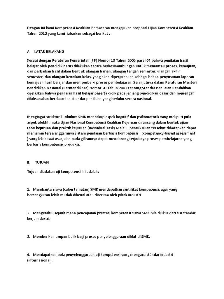 Contoh Proposal Uji Kompetensi Smk Tkj Barisan Contoh