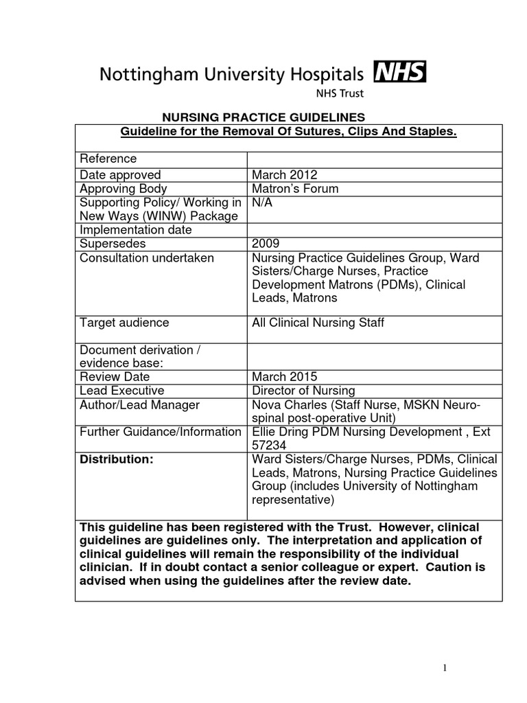 Suture, Clip, and Staple Removal Guidelines | PDF | Wound | Surgical Suture