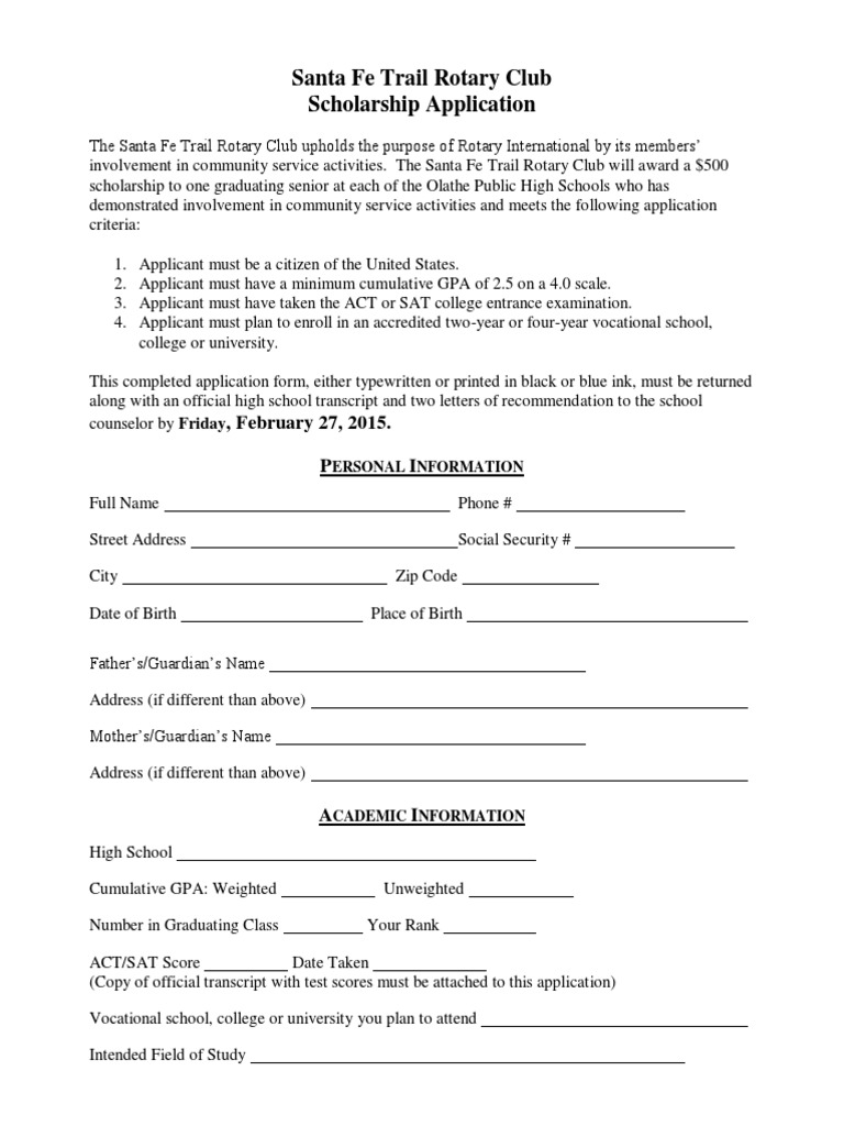 Rotary HS Scholarship Application2015 | PDF