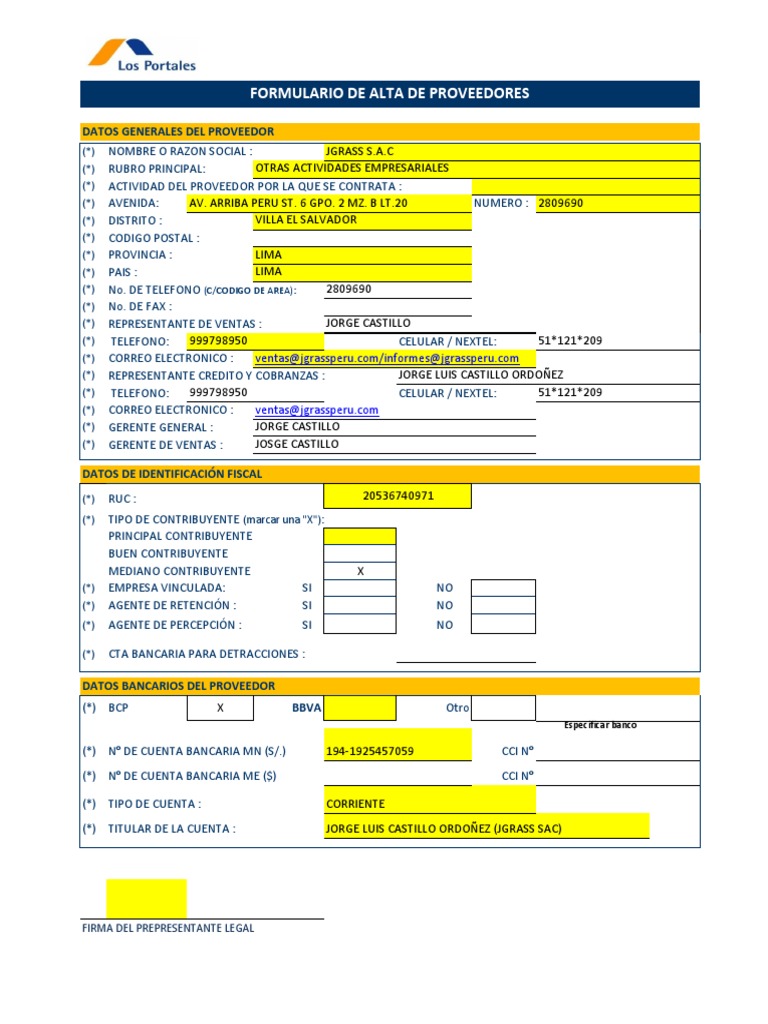 Formato Proveedor Nuevo