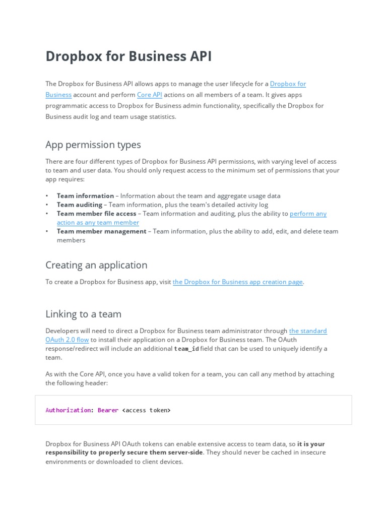 Dropbox Business API Overview | PDF | Application Programming Interface ...