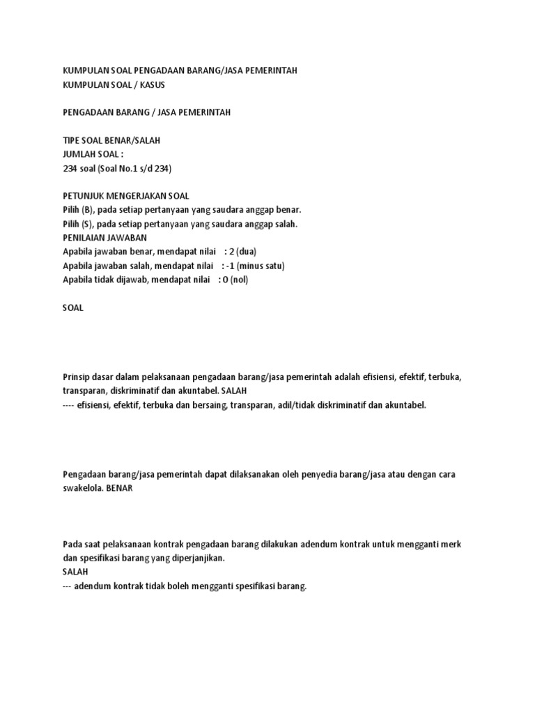 Contoh Soal Pengadaan Barang Dan Jasa Contoh Soal Terbaru