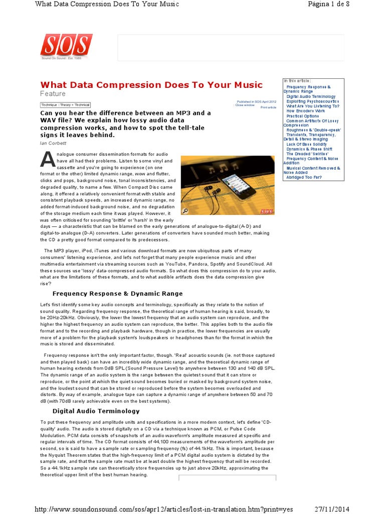 What Data Compression Does To Your Music: Feature | PDF