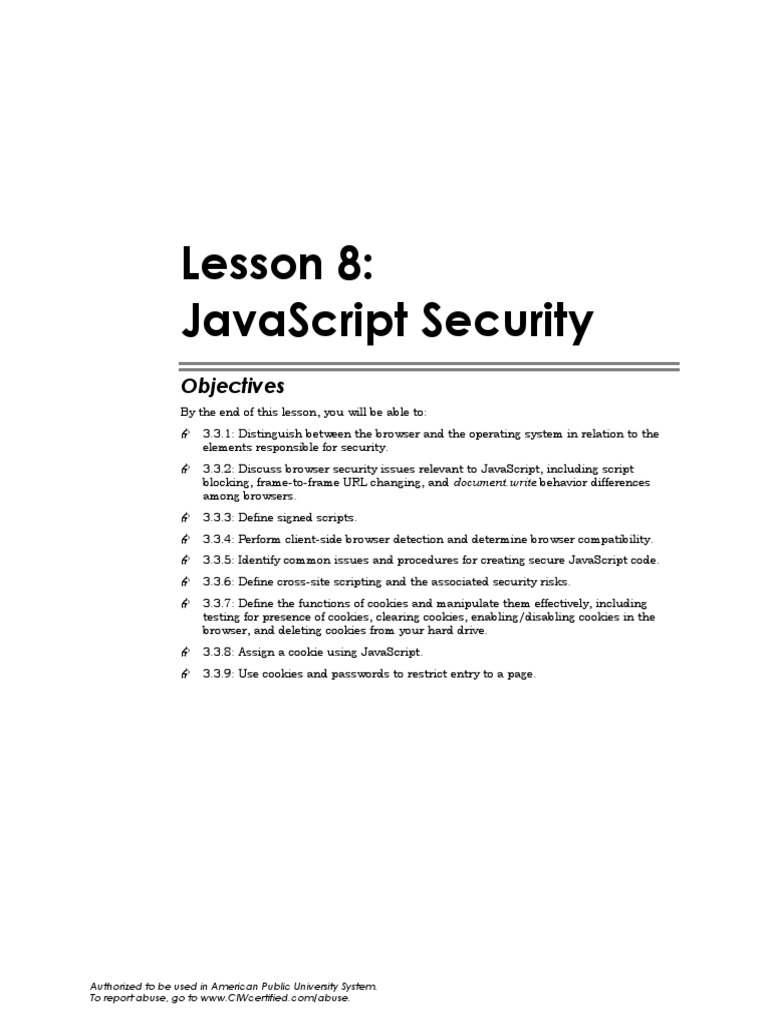 CIW 2011 Lesson8 | PDF | Java Script | Http Cookie
