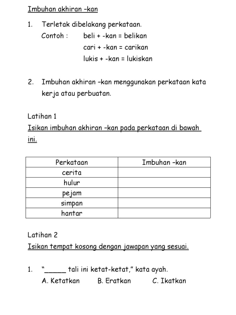 2 Imbuhan Akhiran Kan Menggunakan Perkataan Kata