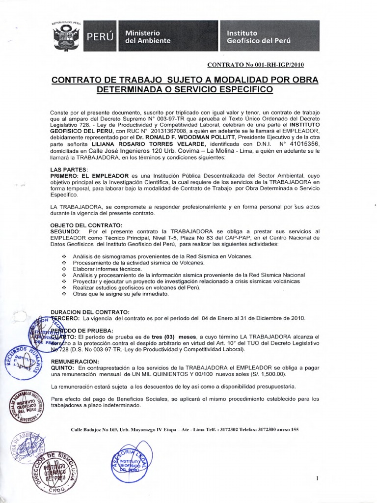 Caso De Contrato Por Obra O Servicio Determinado Labour Law Peru