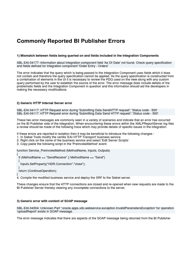 Common BI Publisher Error Codes | PDF | Hypertext Transfer Protocol ...