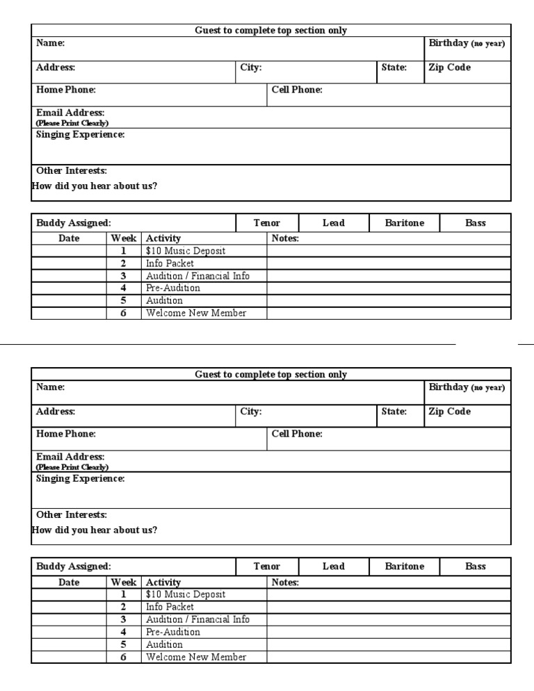 Guest Registration Form for Singers | PDF