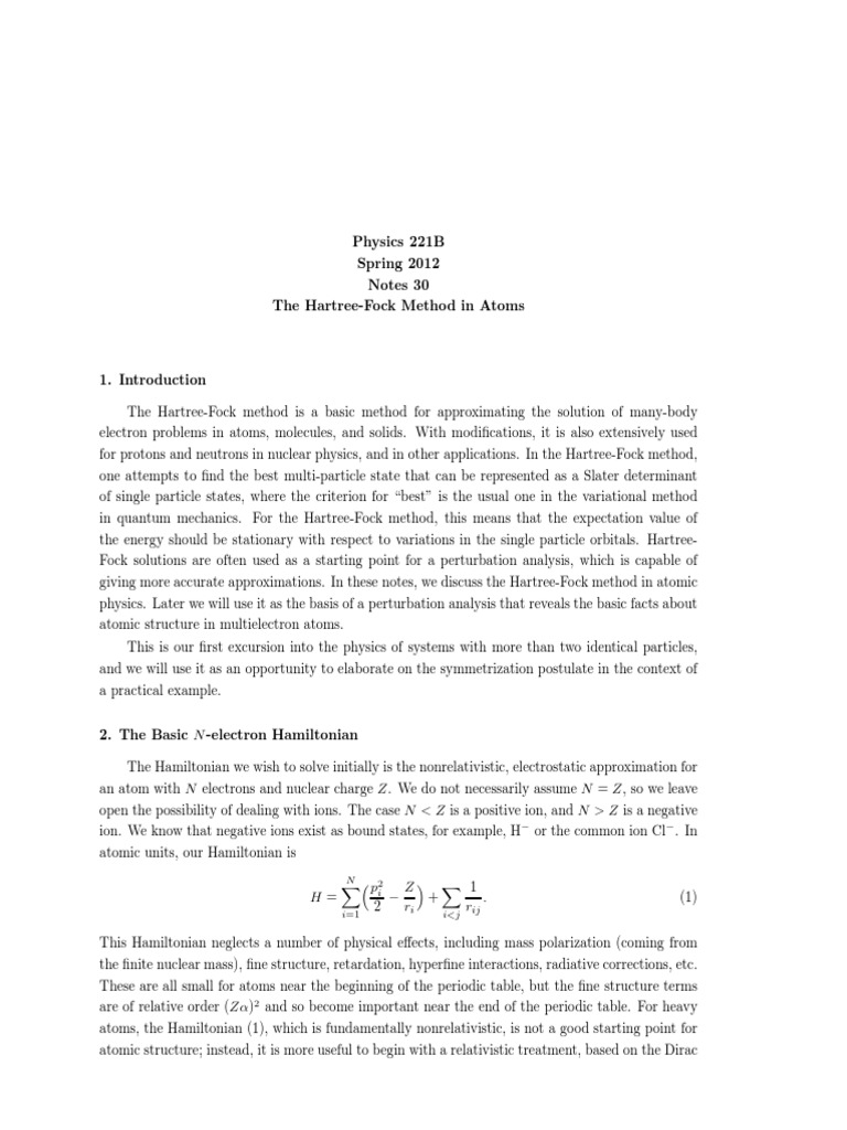 Hartree-Fock Method in Atomic Physics | PDF | Hartree–Fock Method ...