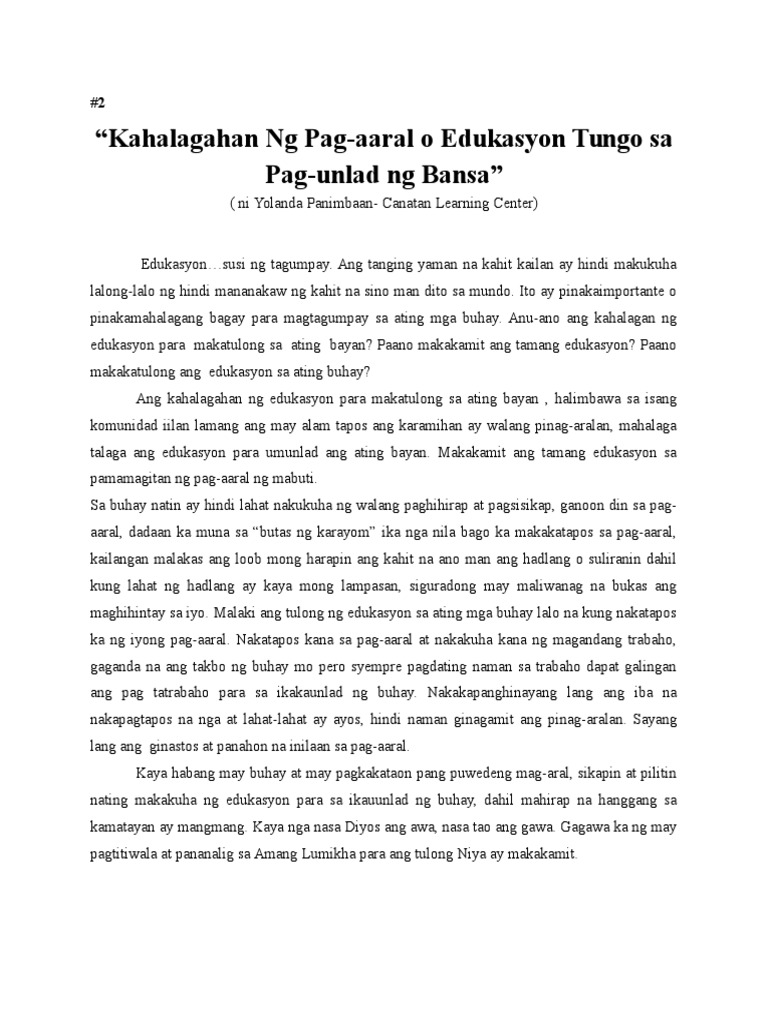 Halimbawa Ng Sanaysay Tungkol Sa Edukasyon Halimbawa