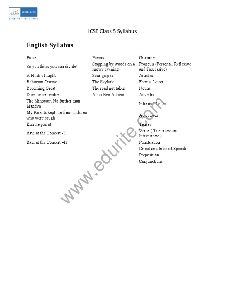 class 5 icse english syllabus pdf