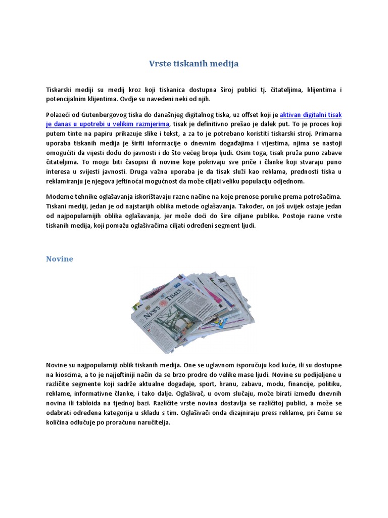 Vrste Tiskanih Medija | PDF