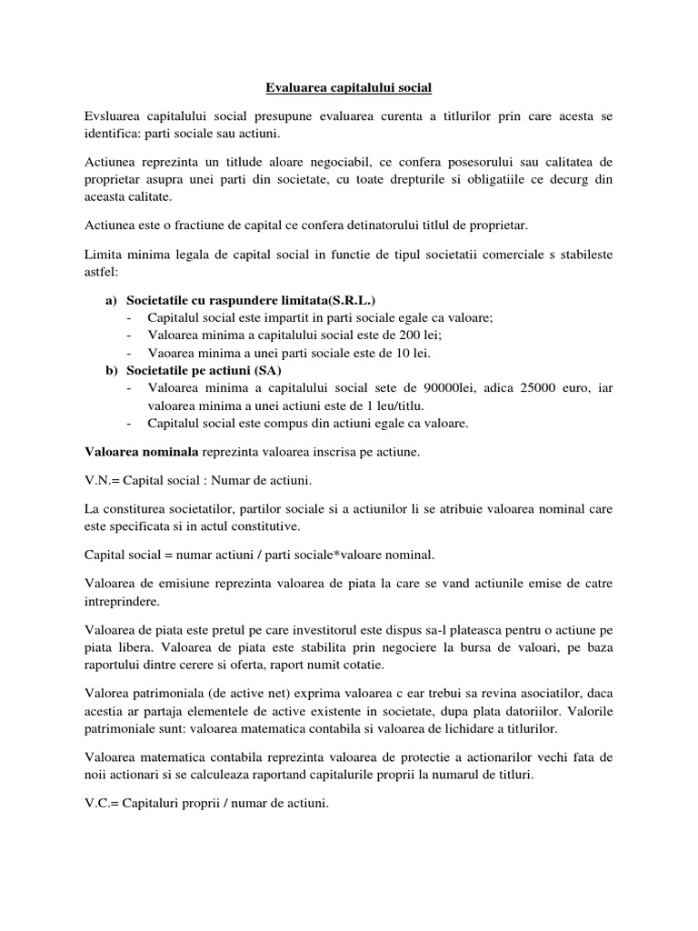 Evaluarea Capitalului Social