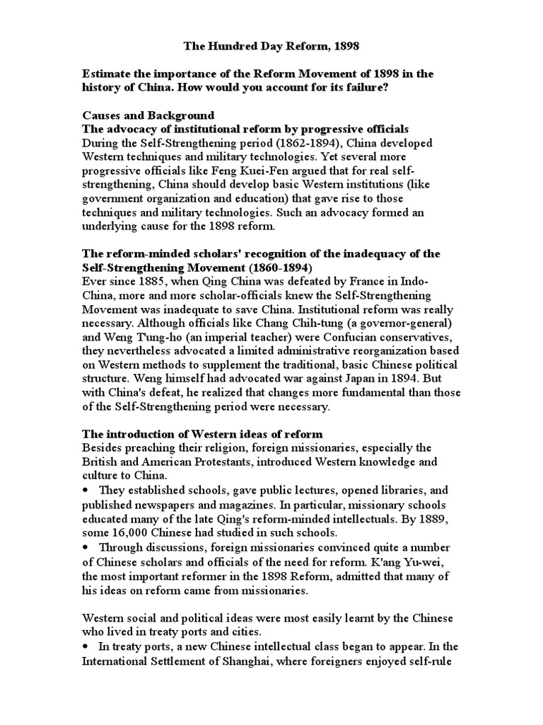 The Hundred Day Reform, 1898 PDF Qing Dynasty China