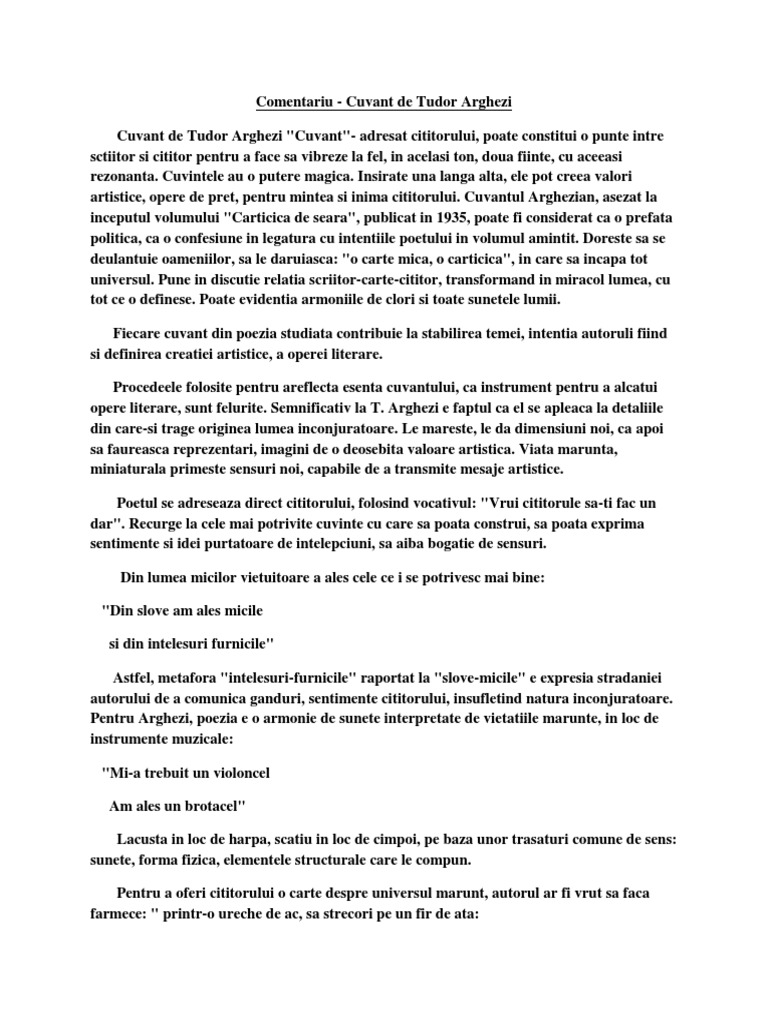 Comentariu - Cuvant de Tudor Arghezi.pdf