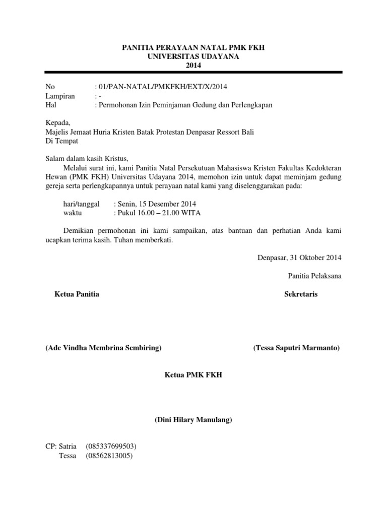 24+ Surat Permohonan Peminjaman Gedung  Contoh Surat Ide