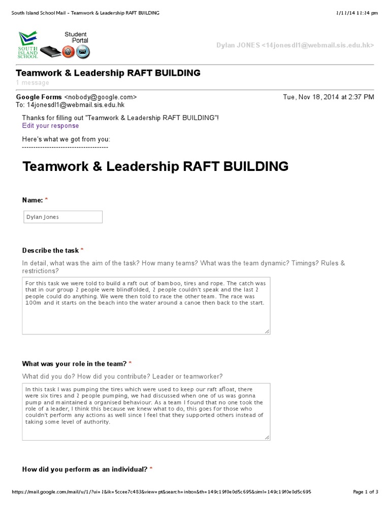 Raft Building Survey | PDF | Communication | Psychological Concepts