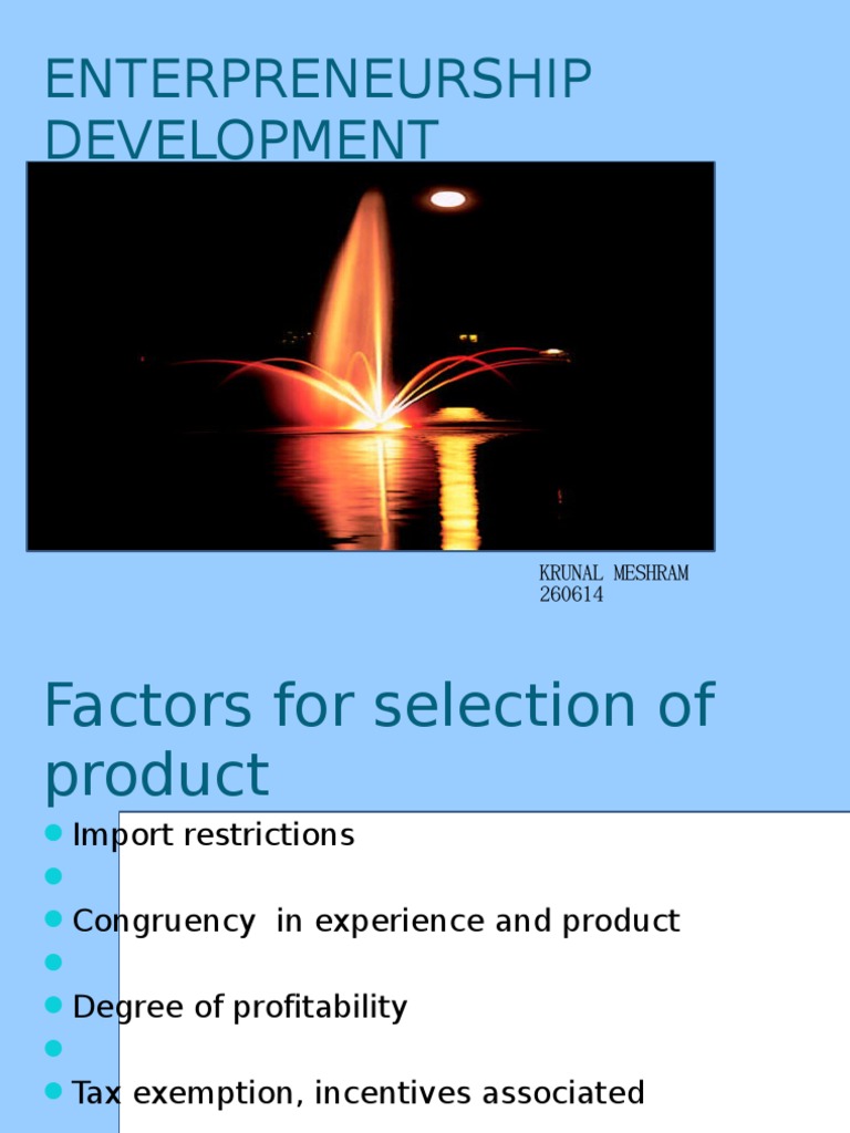 Product Selection Criteria For Entrepreneurial Project PDF
