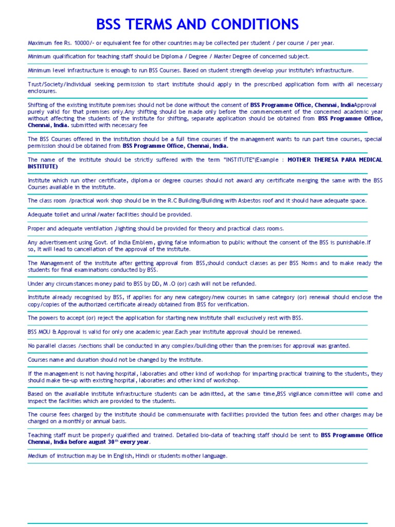 Bss Terms and Conditions | PDF | Valuation (Finance) | Academic Degree