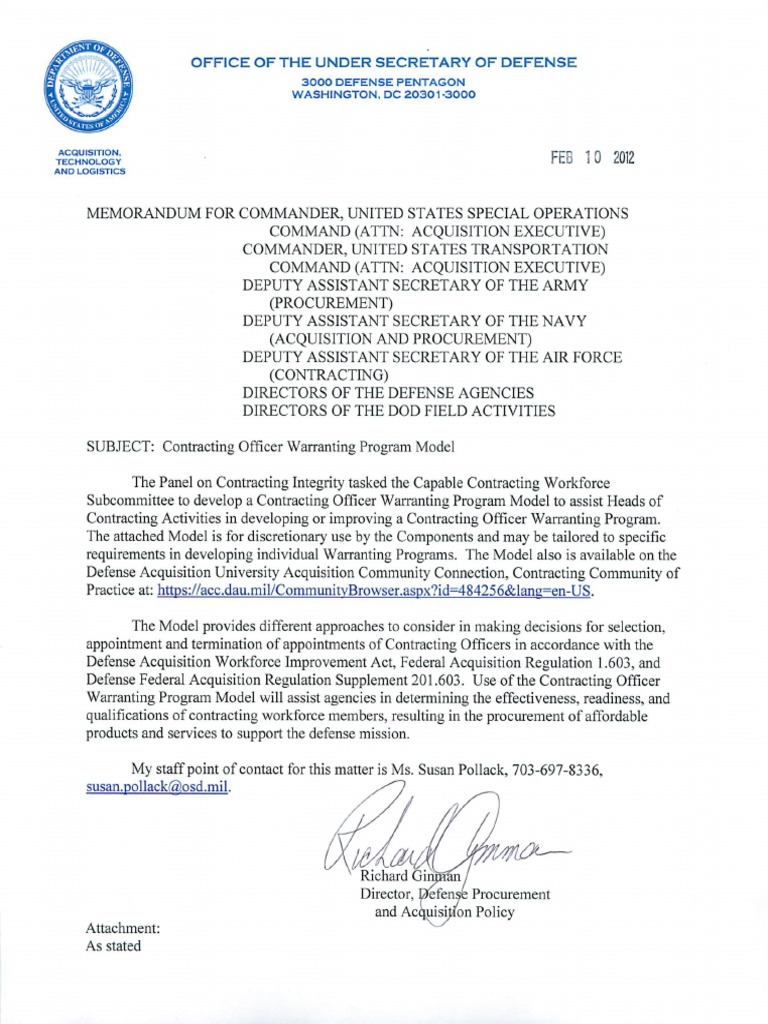 DoD Contracting Officer Warranting Program Model PDF Test