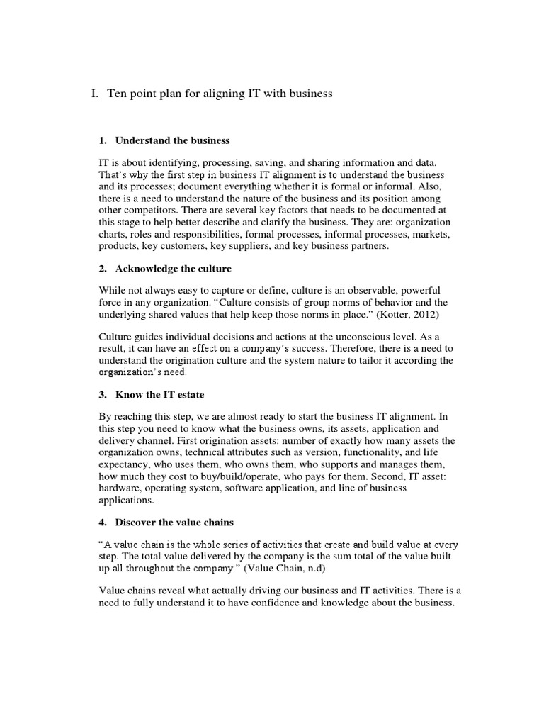 Ten Point Plan For Aligning IT With Business | PDF | Value Chain | Norm ...