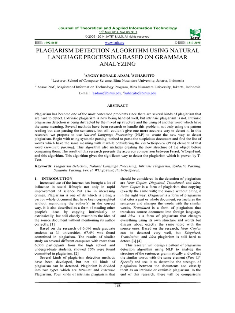 Plagiarism Detection Algorithm Using Natural Language Processing Based ...