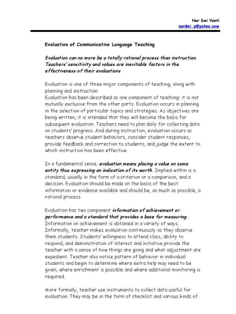 Evaluating Communicative Language Teaching | PDF | Evaluation ...