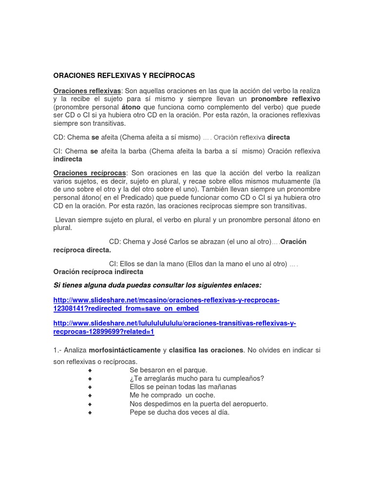 Oraciones Reflexivas y Recíprocas | PDF