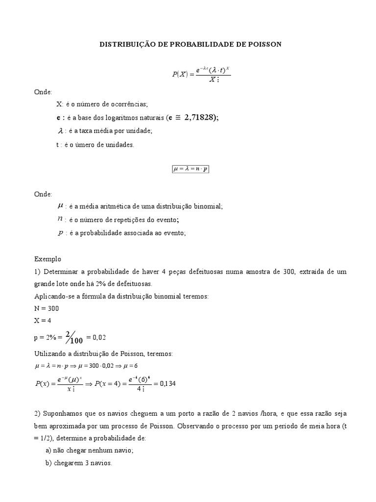 Probabilidade na Distribuição de Poisson | PDF | Distribuição de ...