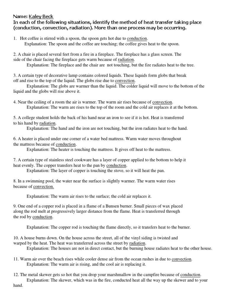 Conduction  Convection Radiation Ws  PDF  Convection  Atmosphere Intended For  Worksheet Methods Of Heat Transfer