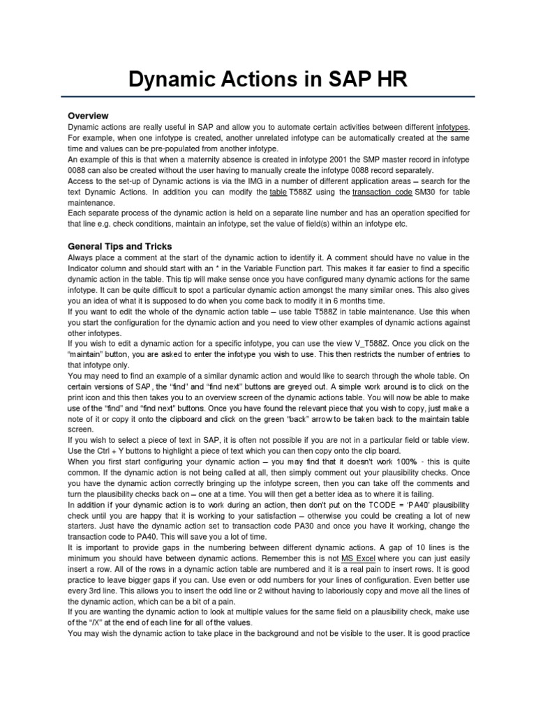 PA-Dynamic Actions in SAP HR | PDF | Variable (Computer Science ...