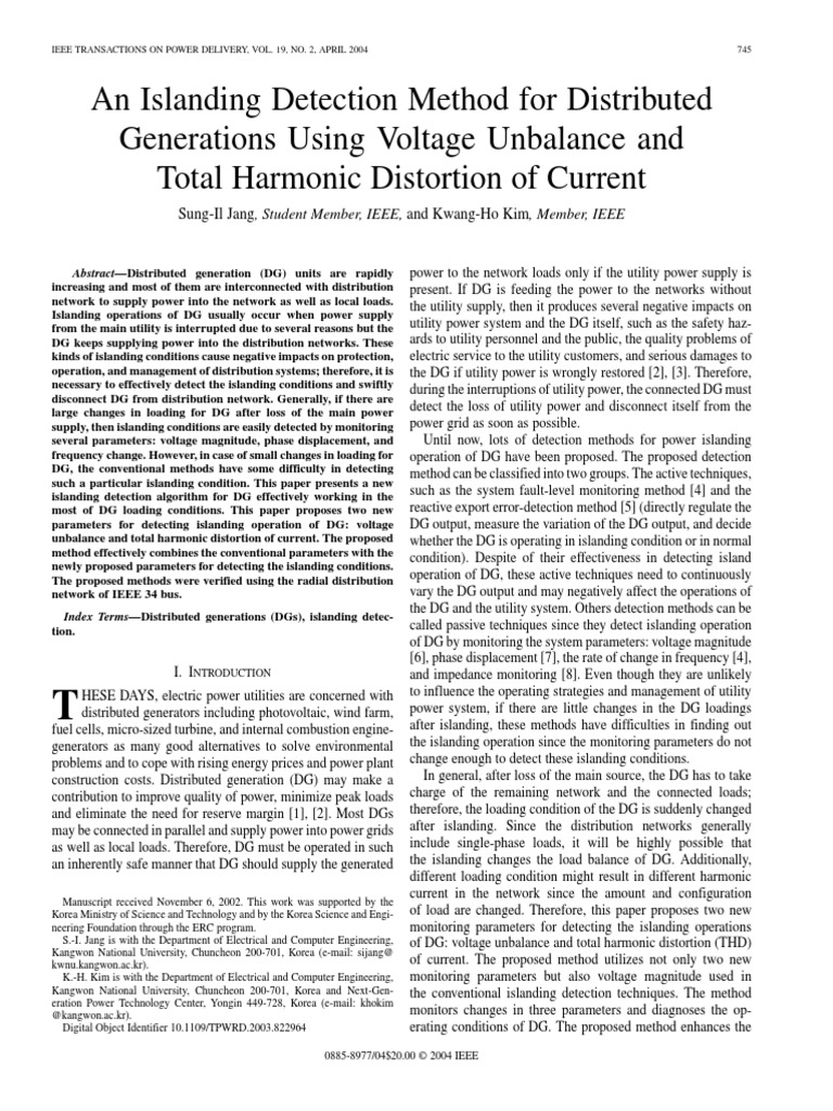An Islanding Detection Method For Distributed Generations Using Voltage ...