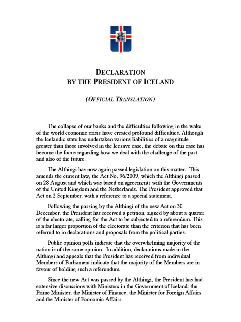 Ice Land Declaration PDF Government Information Government