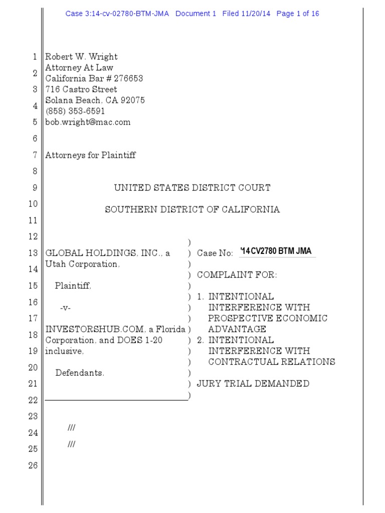 Global Holdings, Inc.v et al Doc 1 filed 20 Nov 14.pdf