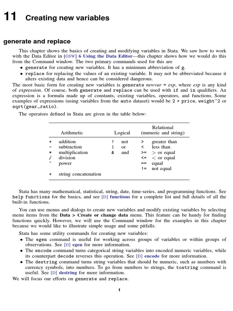 Creating Variables in Stata: A Guide | PDF | String (Computer Science ...