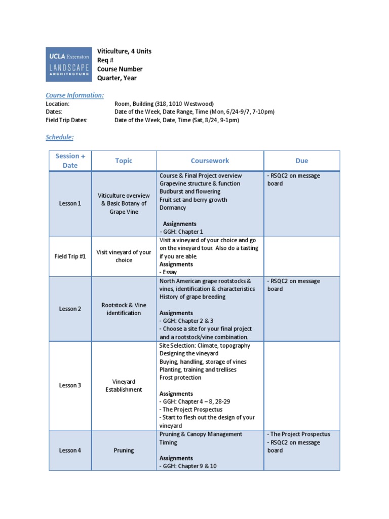 Viticulture Course Overview and Schedule | PDF | Vineyard | Vitis