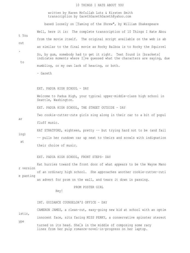 10 Things I Hate About You - Transcript | PDF