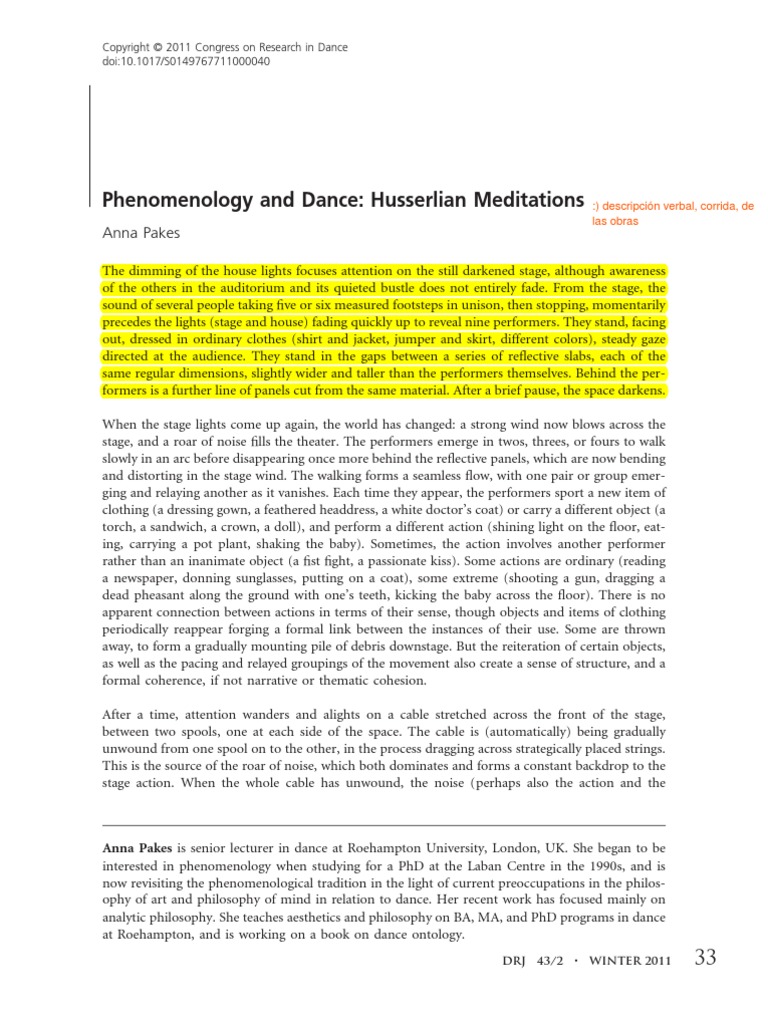 Phenomenology and Danc. Husserlian Meditations | PDF | Phenomenology ...