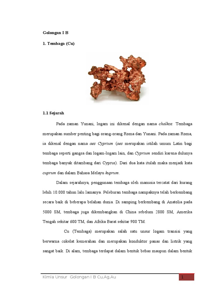 Tembaga: Unsur Logam dan Sifatnya | PDF