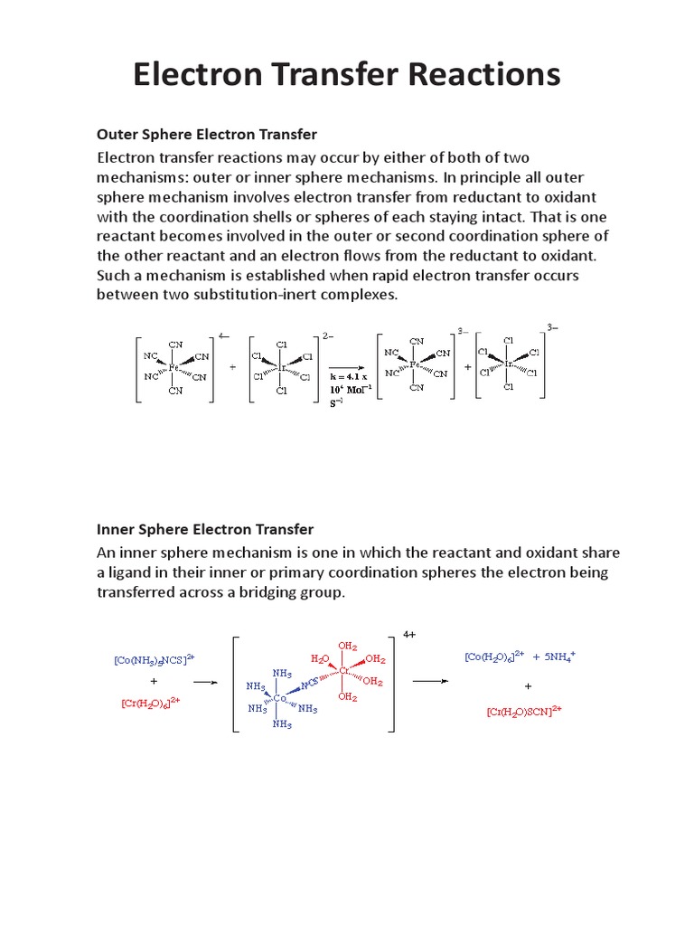 Mechanisms of Electron Transfer Reactions | PDF | Electron Transfer ...