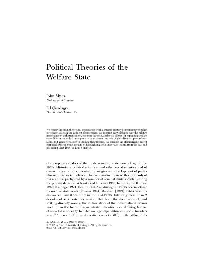 Political Theories of the Welfare State | PDF | Welfare State | Market ...