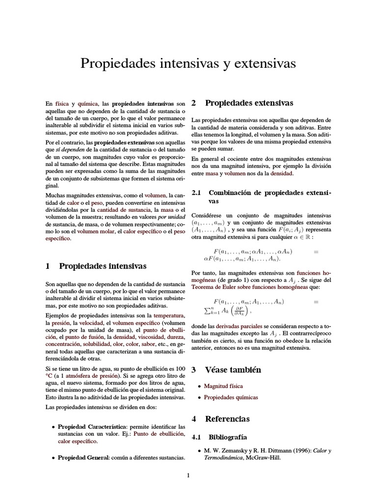 Propiedades Intensivas y Extensivas