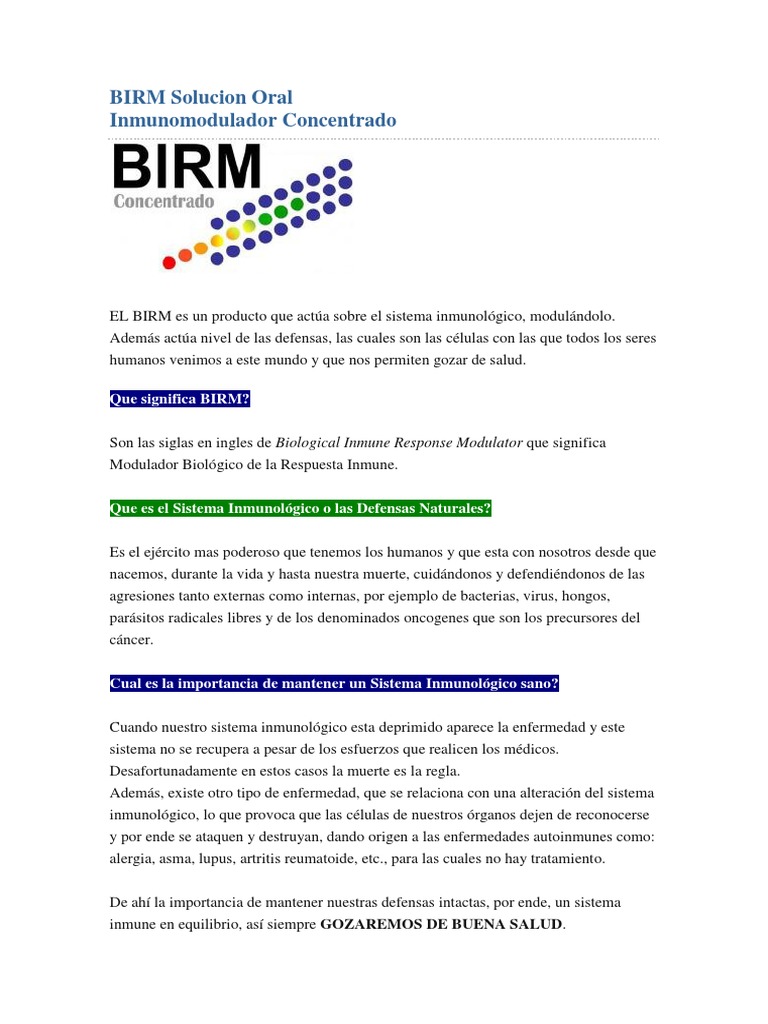 BIRM: Inmunomodulador Natural Efectivo | PDF | Sistema inmune | Alergia